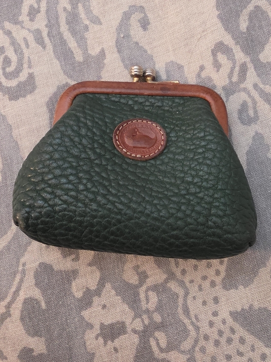 Dooney & Bourke Handbags - Dooney & Bourke Dark Green Leather Kiss-Lock Coin Purse with Brown Trim